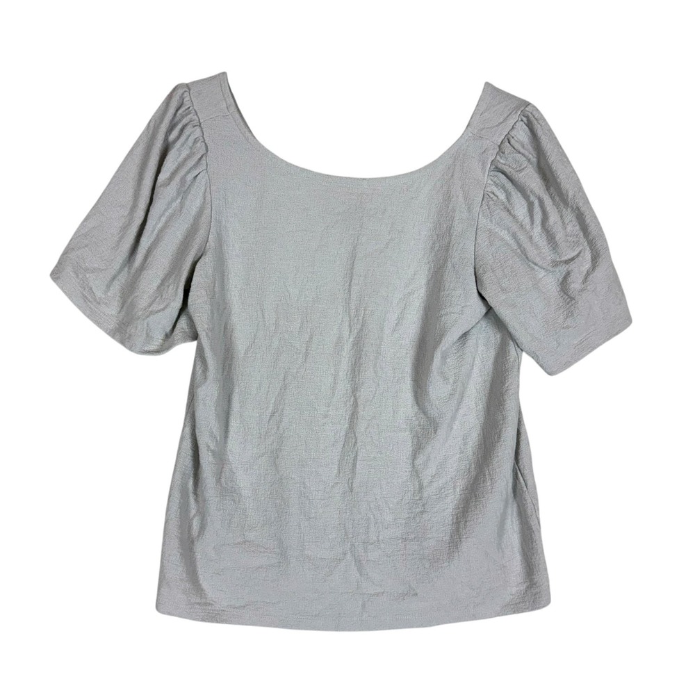 Banana Republic Shirt Womens Medium Gray Scoop Neck Textured Puff Sleeve Top